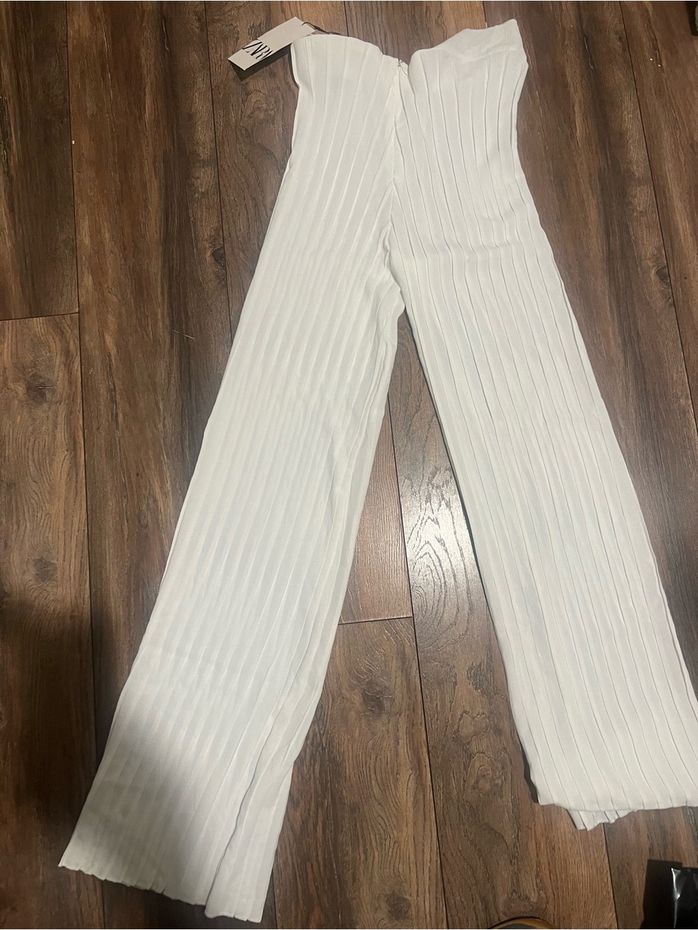 Zara Women’s Wide-Leg Ribbed Pants - White - Picture 6 of 8